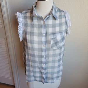 Vintage Havana Plaid Lace Trim Blouse
